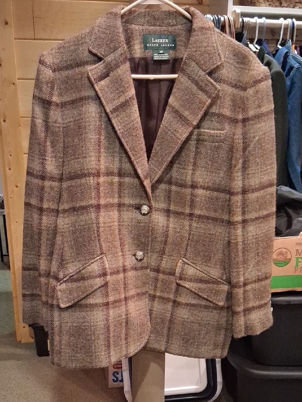 Lauren Ralph Lauren Equestrian WoolBrown Plaid Tailored Blazer